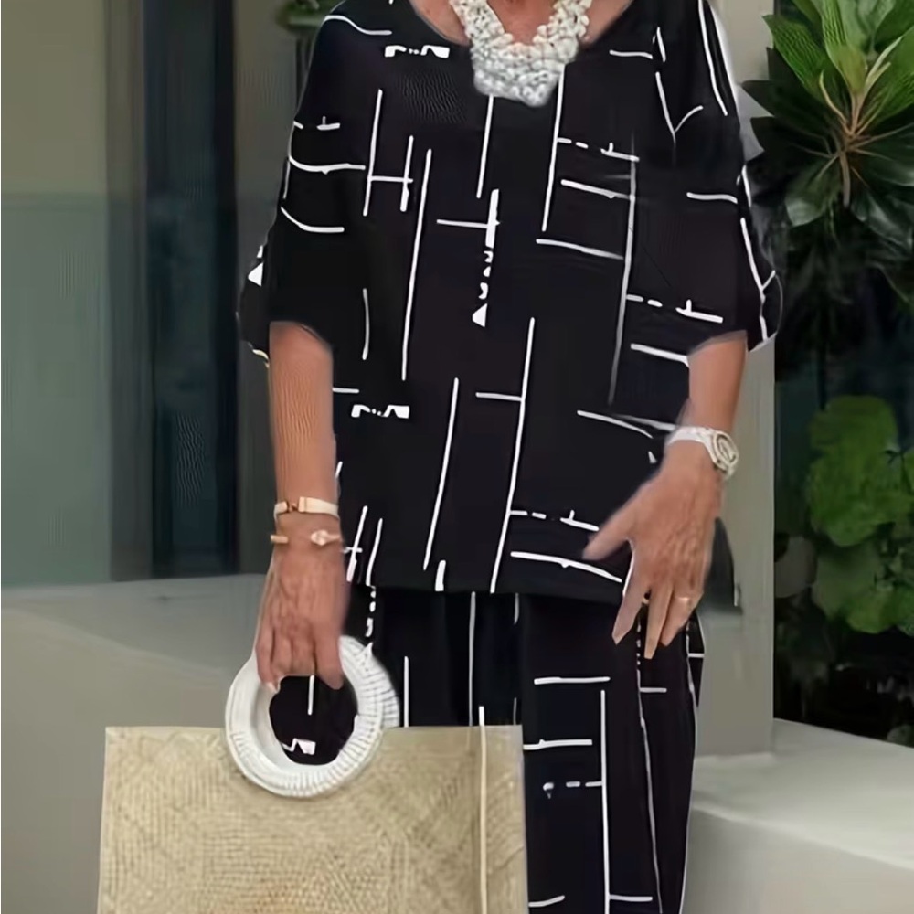 Black and White Geometric Women's 2pc set 3xl NWOT